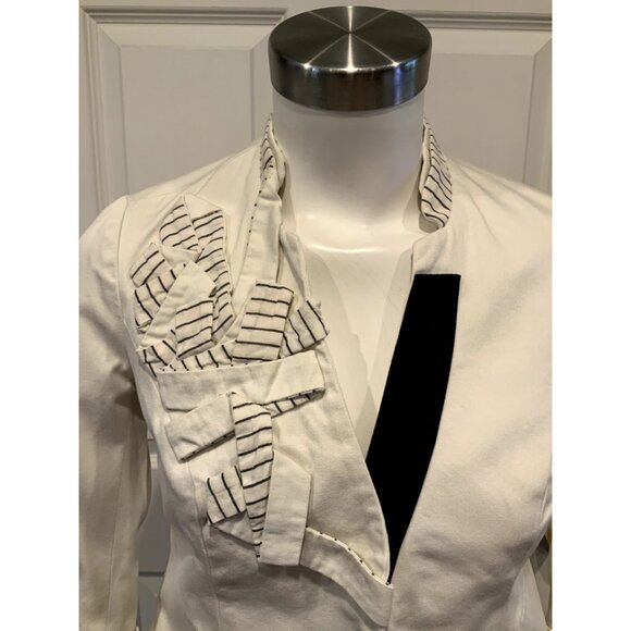 Floreat Anthropologie Cream W/ Blue Striped Trim Jacket, Size 0 (US) - Picture 2 of 10